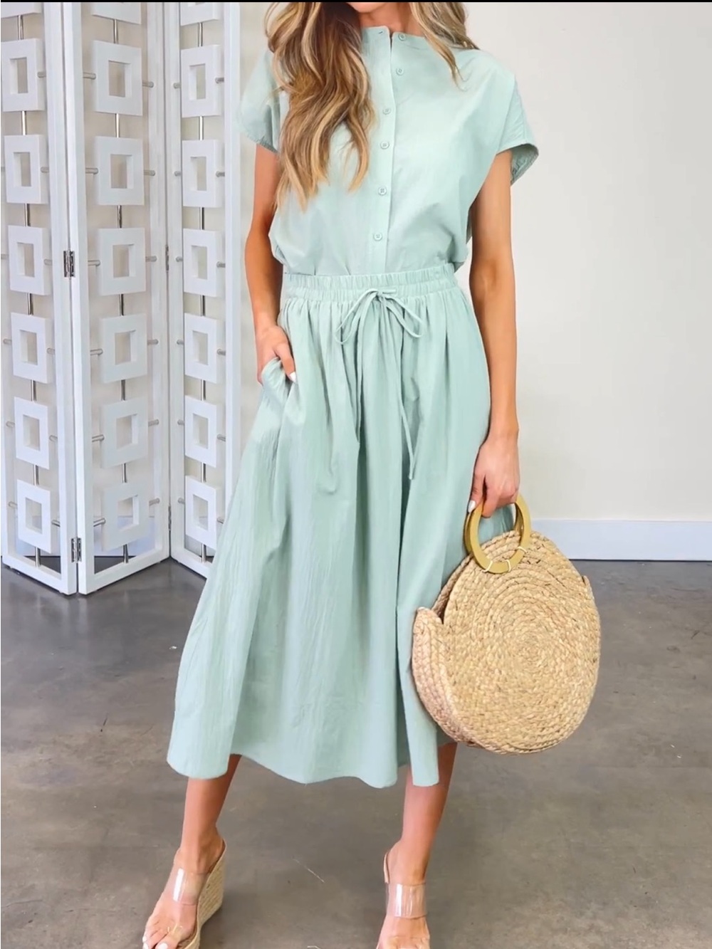 NWT Red Dress Boutique Mint Green Button Blouse & Midi Skirt Set